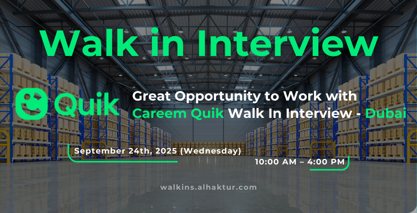 Careem Quik walk-in interview Dubai 2025 for warehouse and store supervisor jobs with free visa, medical insurance, and competitive salary