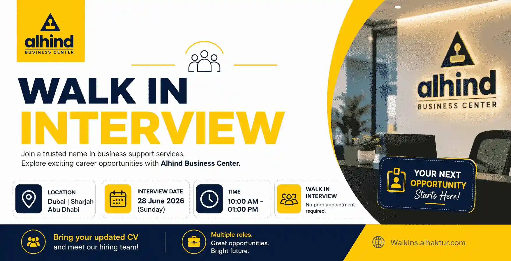 Alhind Business Center walk-in interview UAE 2026 for Typist, PRO, Senior Accountant, and Travel Consultant jobs in Dubai, Sharjah, and Abu Dhabi
