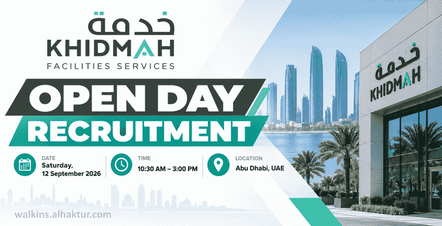 Khidmah Facilities Services Open Day Recruitment in Abu Dhabi, UAE on 12 September 2026 from 10:30 AM to 3:00 PM.