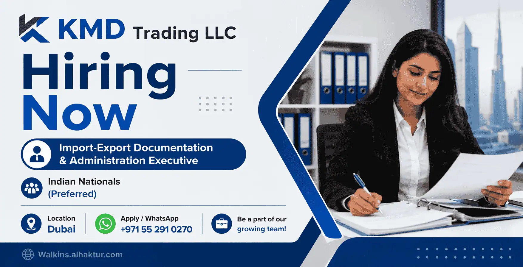 KMD Trading LLC hiring Import-Export Documentation and Administration Executive in Dubai, UAE. Job opportunity for logistics, trading, and documentation professionals