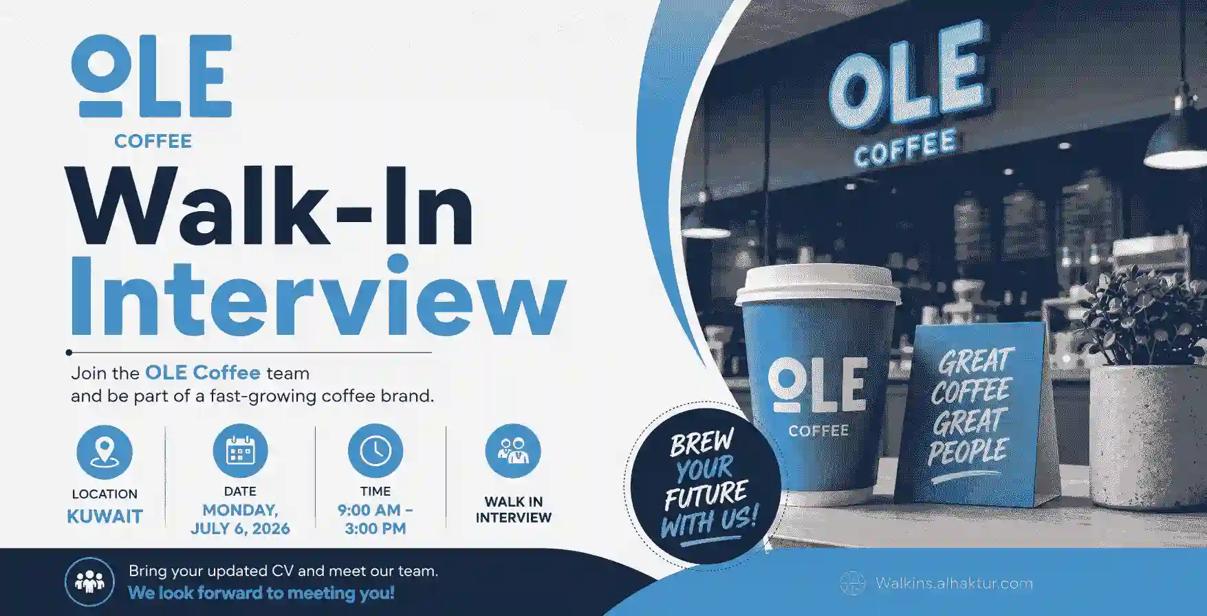 OLE Coffee Walk-In Interview Kuwait 2026 for Barista, Lead Barista, and Maintenance Technician positions. Coffee industry career opportunities in Kuwait