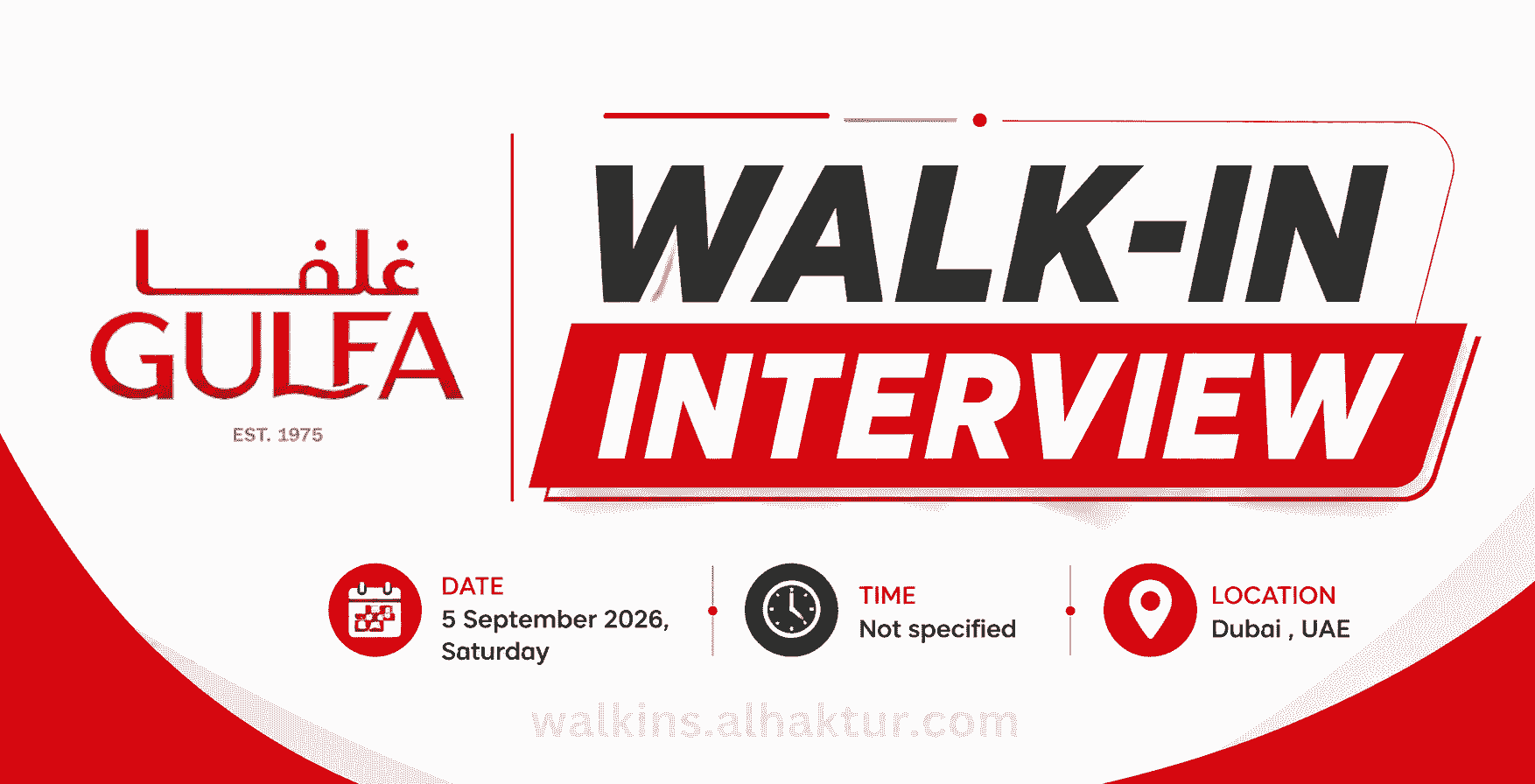 Gulfa walk-in interview in Dubai on 5 September 2026 for Business Development Executive (BDE), requiring 1–2 years of door-to-door sales experience.